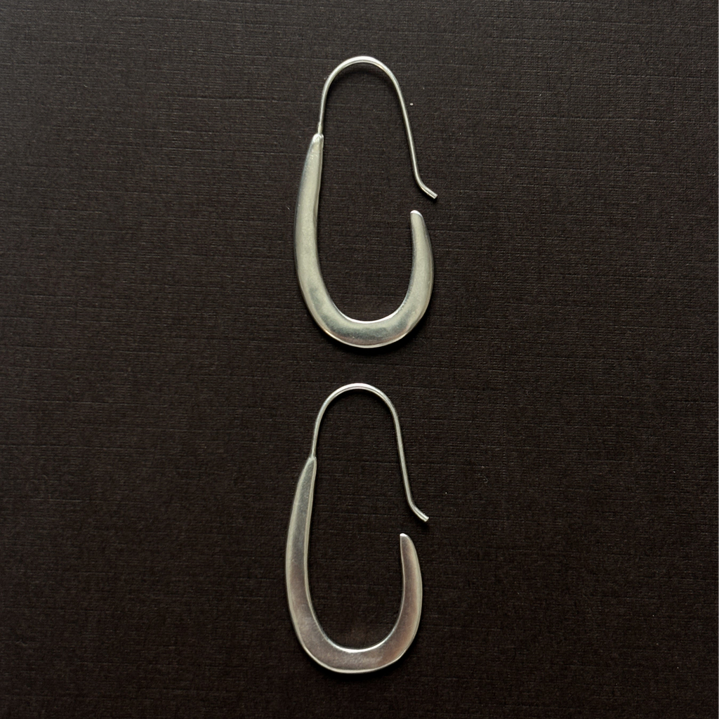 large sterling silver elongated hoops with ear wire 