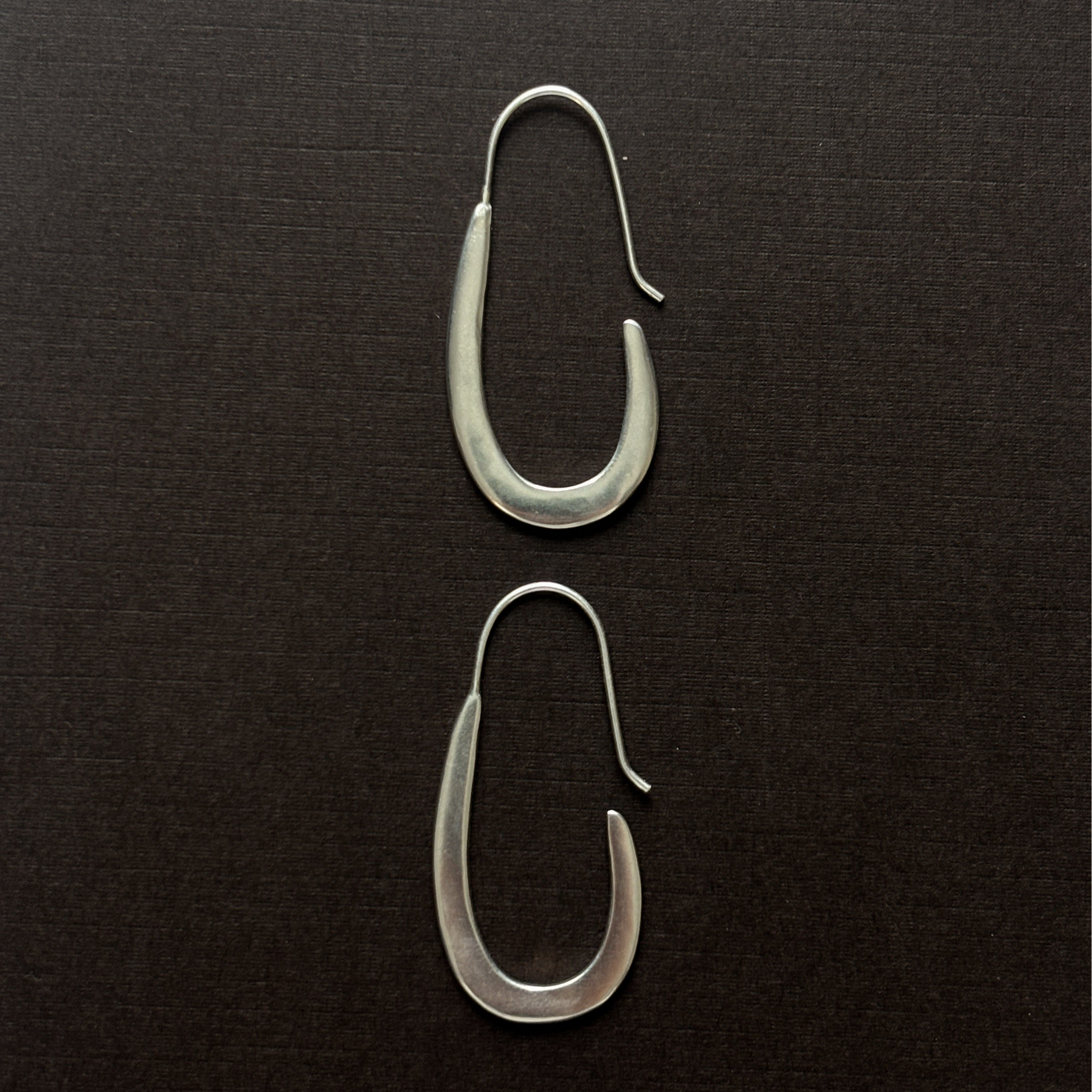 large sterling silver elongated hoops with ear wire 