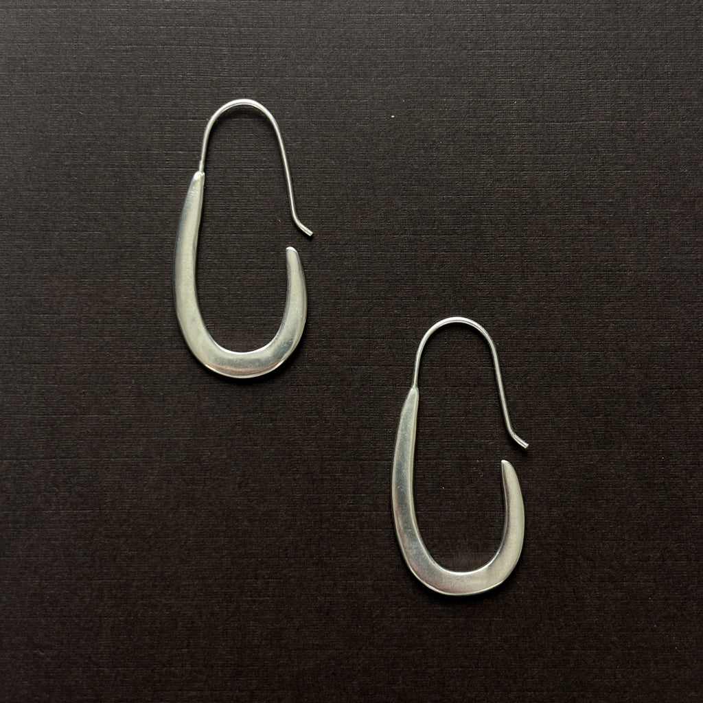 large sterling silver elongated hoops with ear wire 