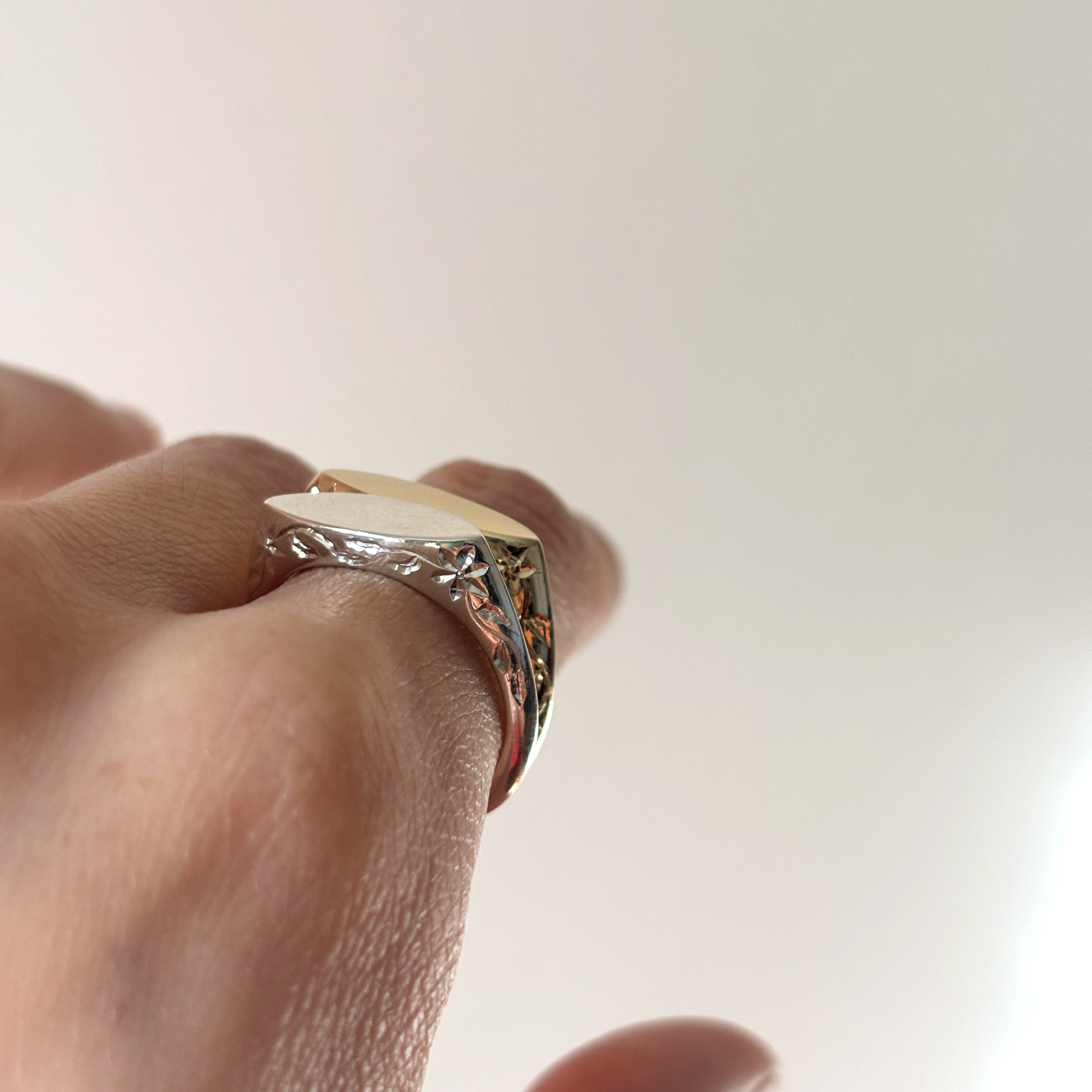 Hand Engraved Floral Signet Ring (Made to Order)
