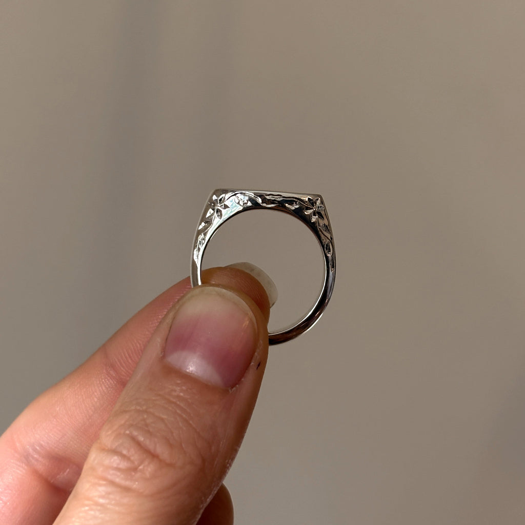 Hand Engraved Floral Signet Ring (Made to Order)