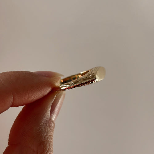 Hand Engraved Floral Signet Ring (Made to Order)