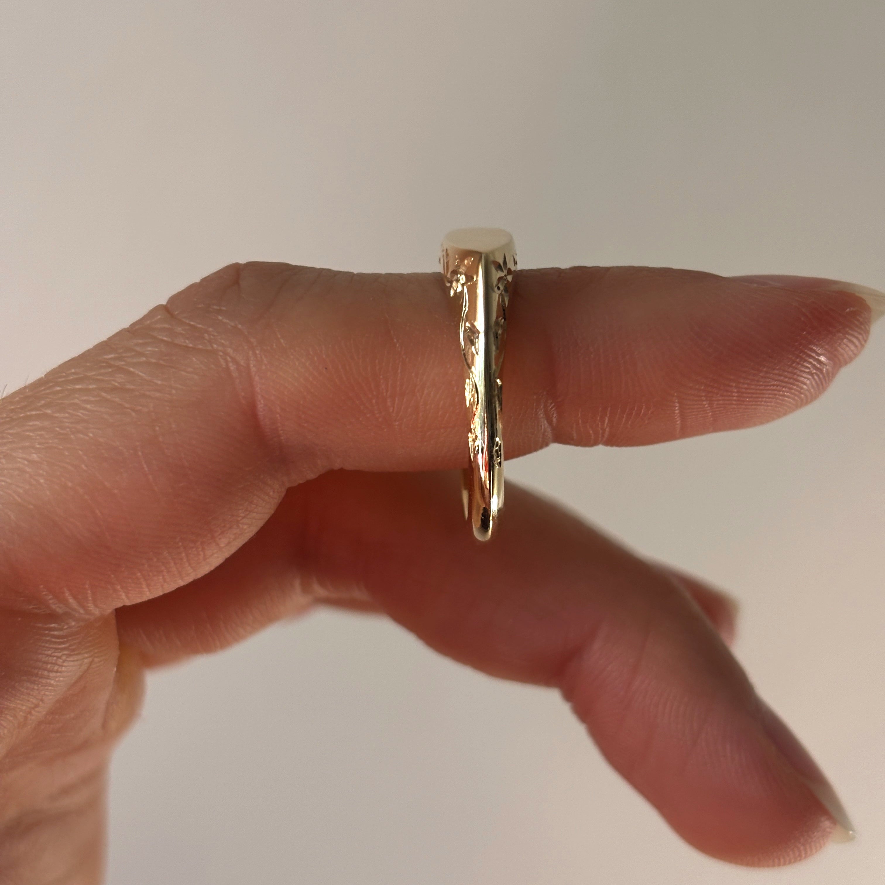 Hand Engraved Floral Signet Ring (Made to Order)