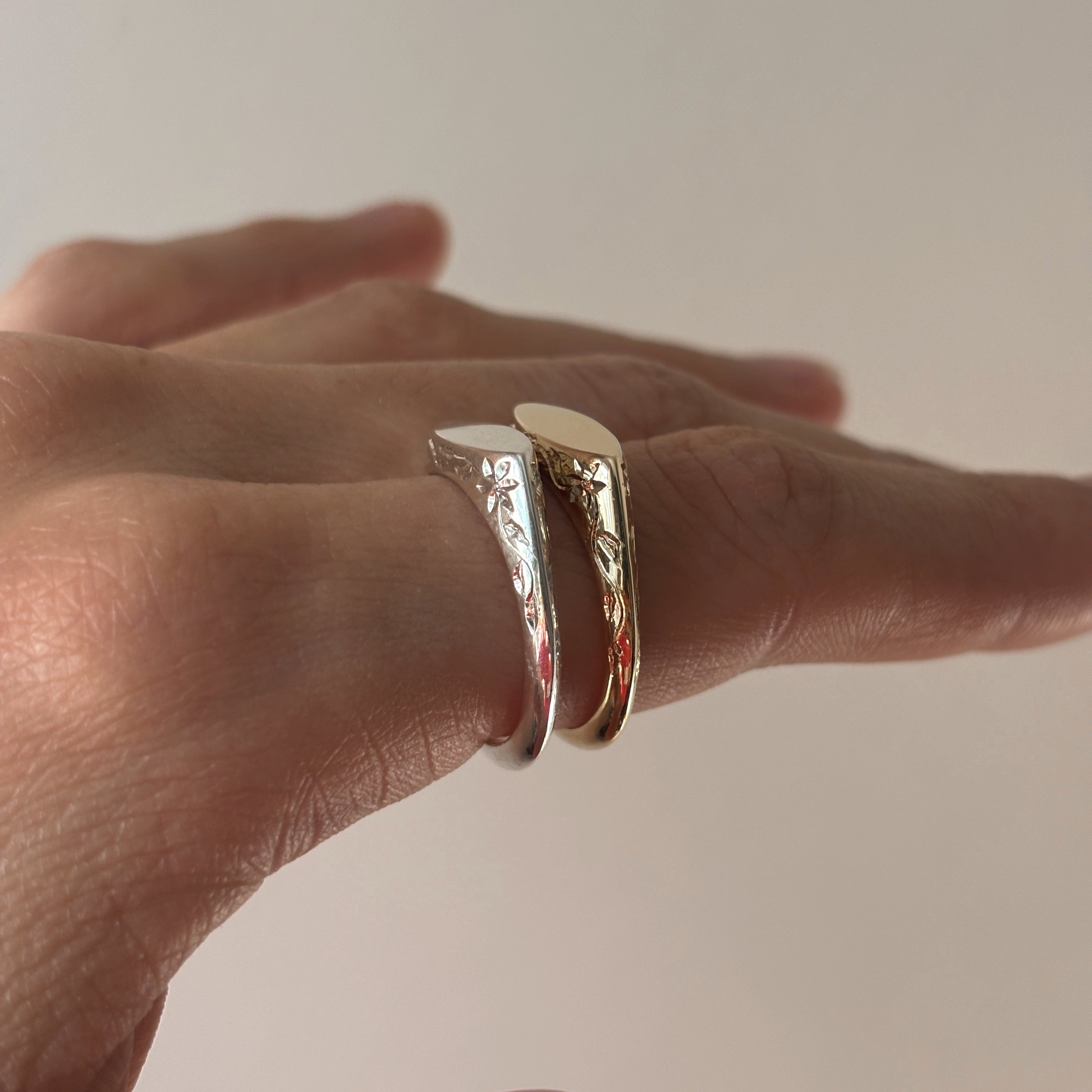 Hand Engraved Floral Signet Ring (Made to Order)