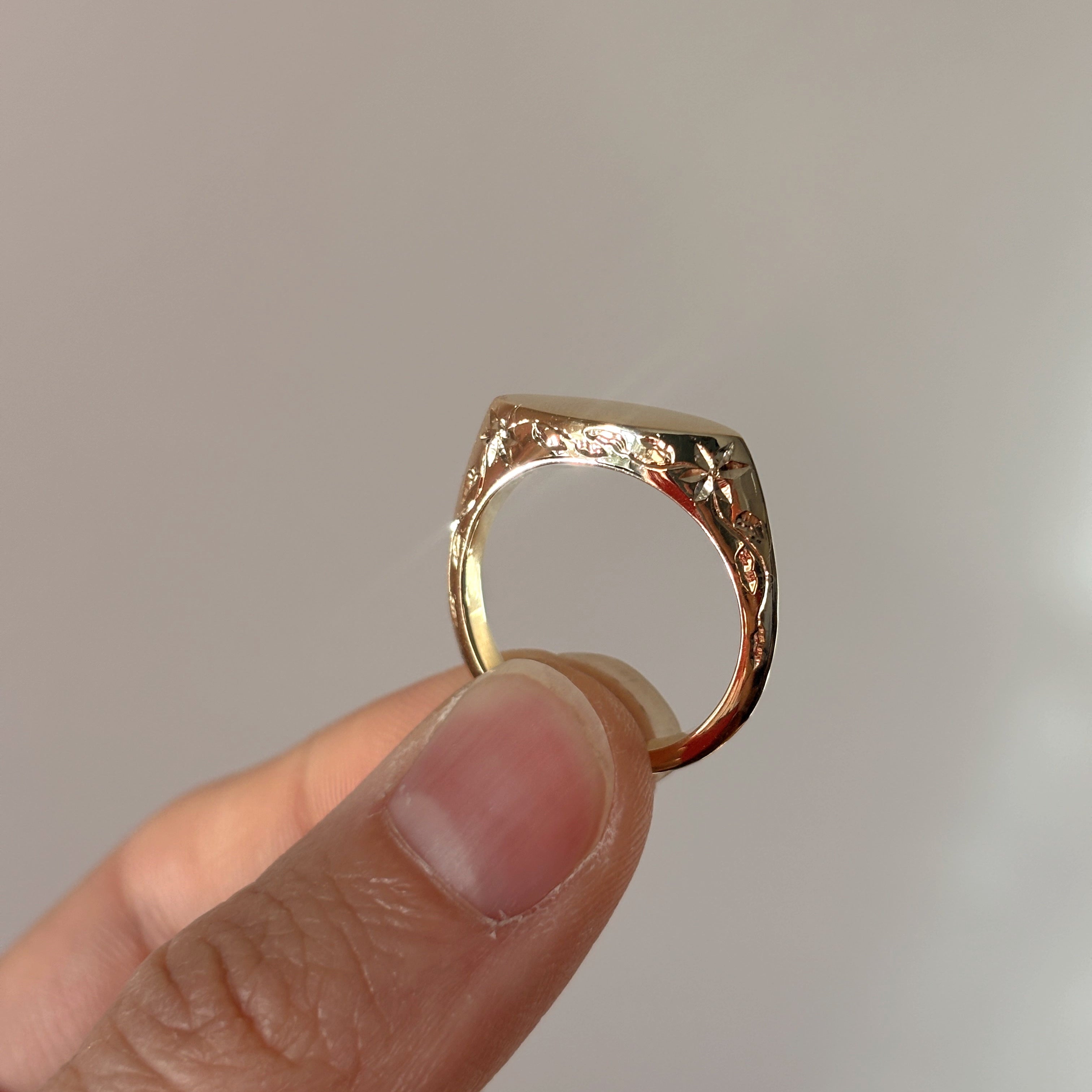 Hand Engraved Floral Signet Ring (Made to Order)