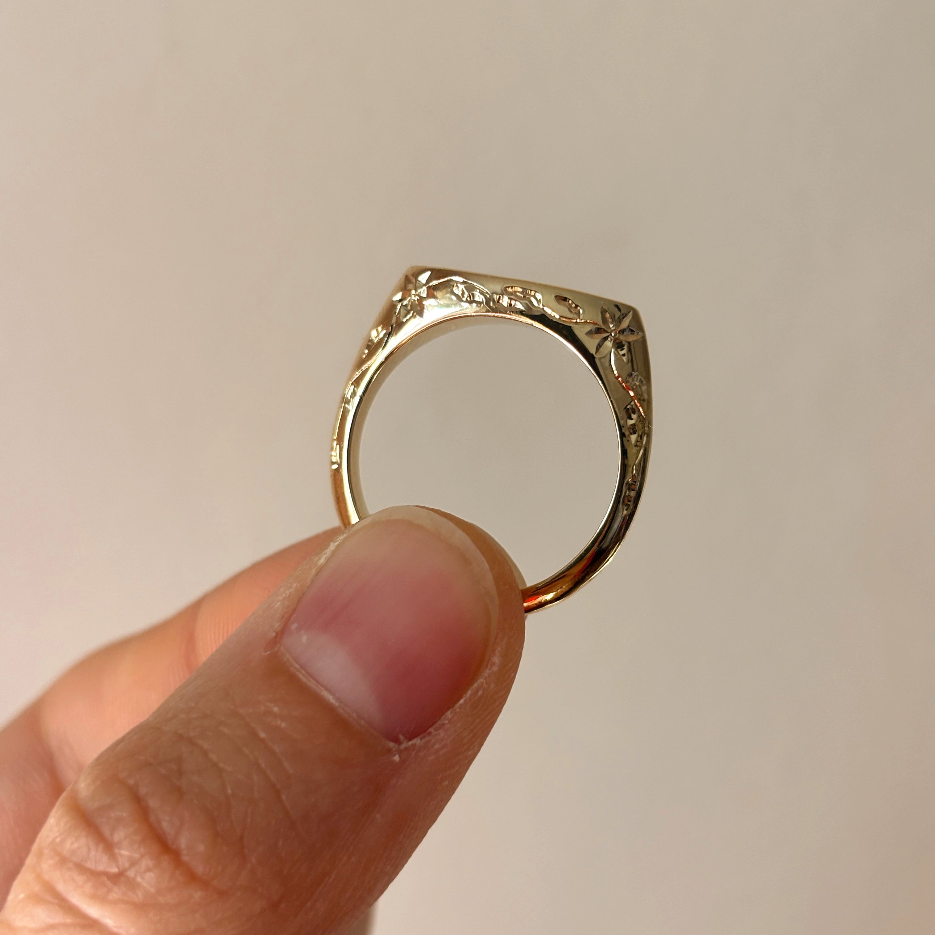 Hand Engraved Floral Signet Ring (Made to Order)