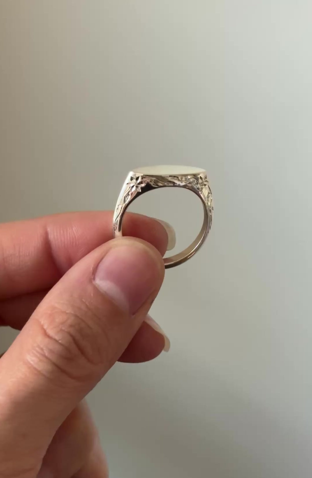 Hand Engraved Floral Signet Ring (Made to Order)